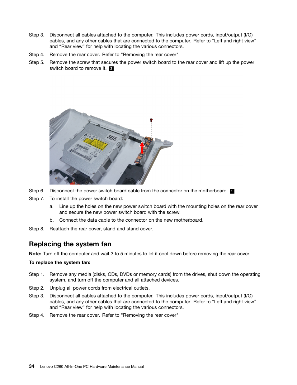 Replacing the system fan | Lenovo C260 Touch All In One User Manual | Page 40 / 51