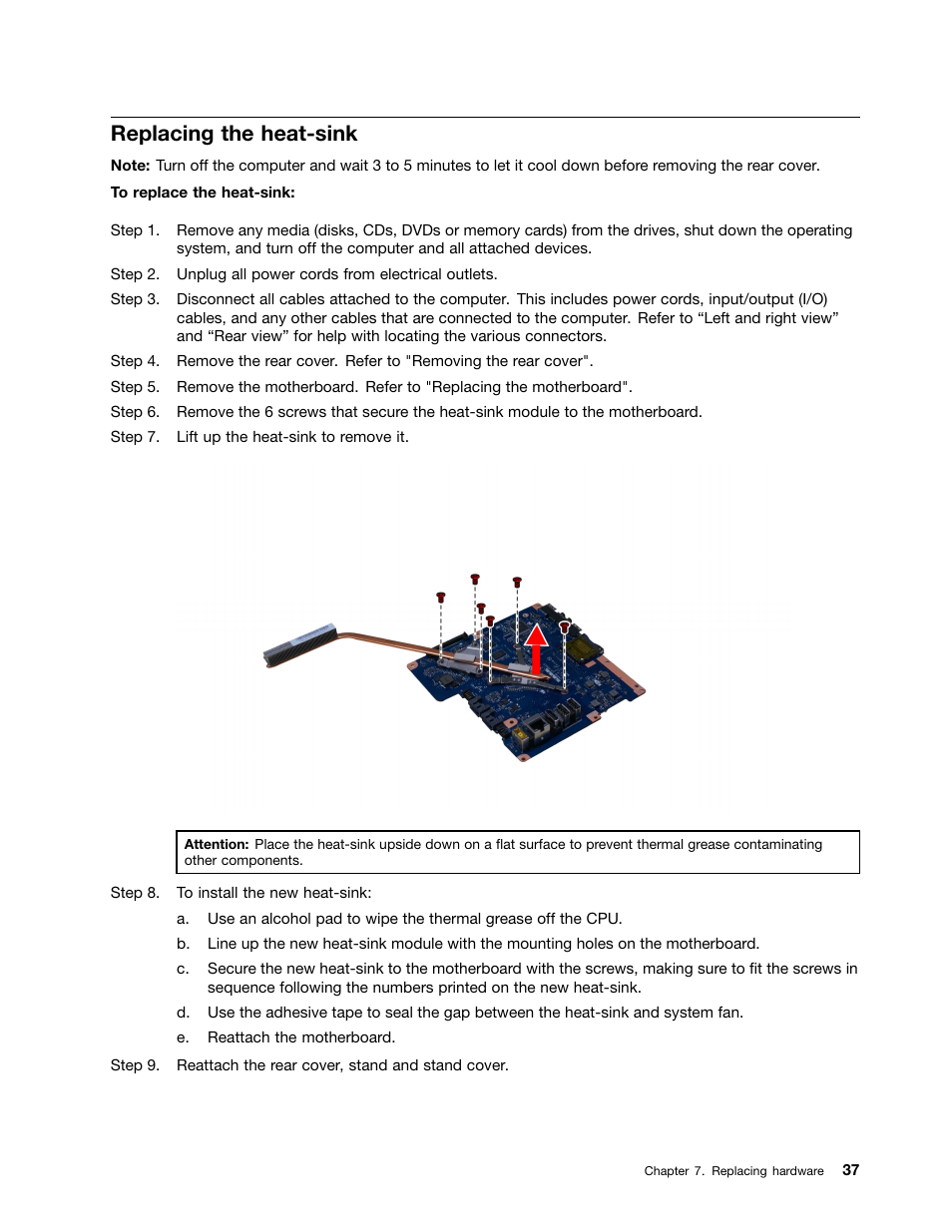 Replacing the heat-sink | Lenovo C260 Touch All In One User Manual | Page 43 / 51