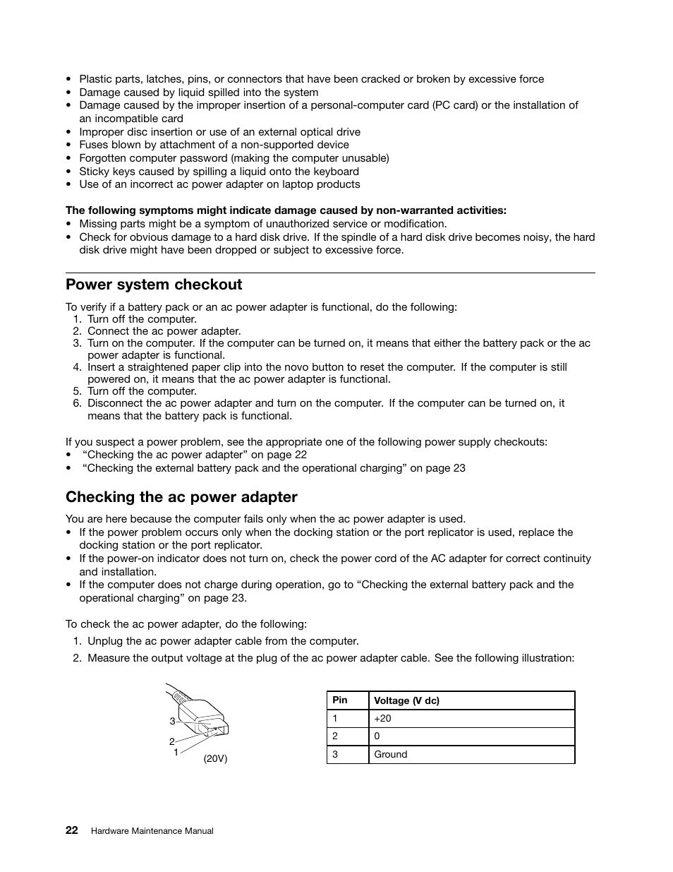 Power system checkout, Checking the ac power adapter | Lenovo E40-70 Notebook User Manual | Page 28 / 90