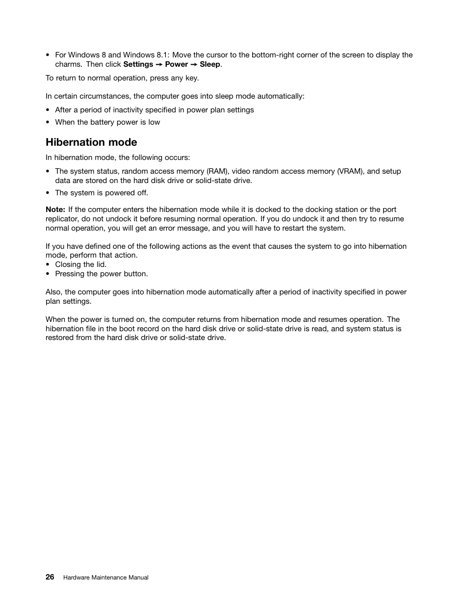 Hibernation mode | Lenovo E40-70 Notebook User Manual | Page 32 / 90