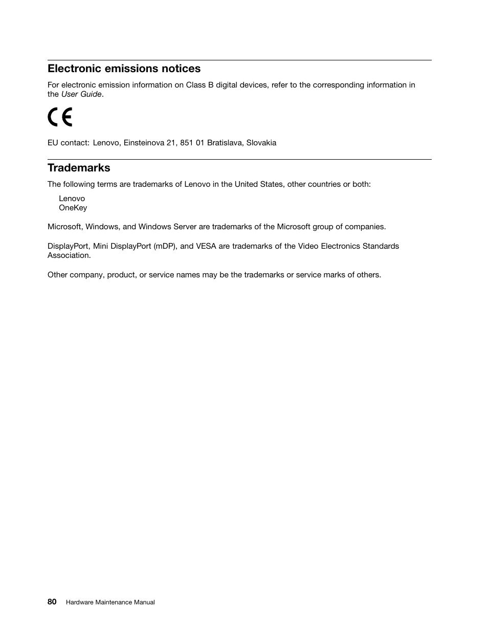 Electronic emissions notices, Trademarks | Lenovo E40-70 Notebook User Manual | Page 86 / 90