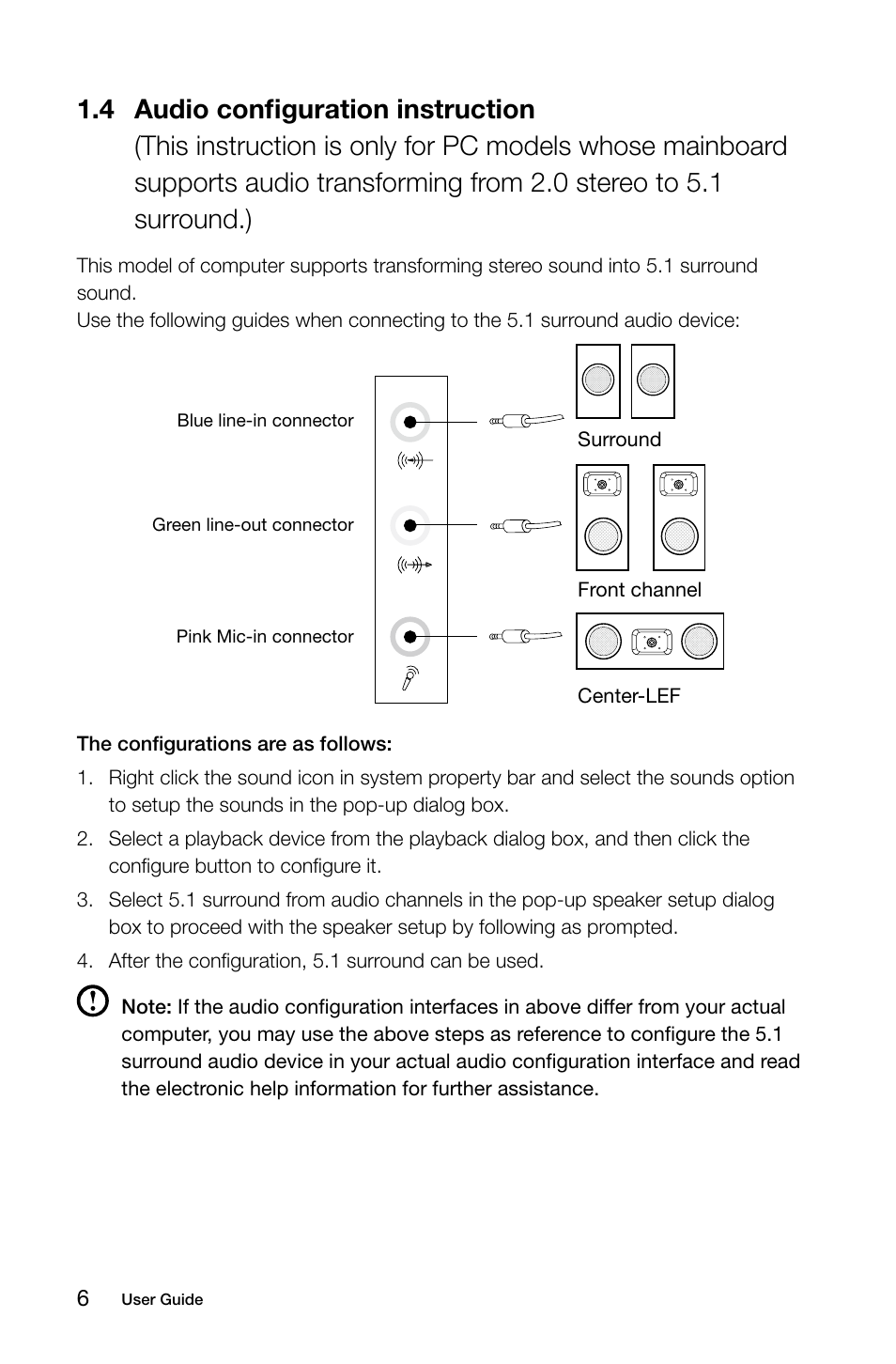 4 audio configuration instruction | Lenovo H520s Desktop User Manual | Page 11 / 43