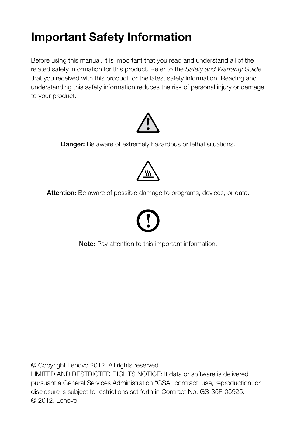 Important safety information | Lenovo H520s Desktop User Manual | Page 2 / 43