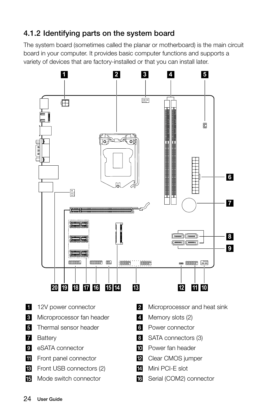 2 identifying parts on the system board | Lenovo H520s Desktop User Manual | Page 29 / 43