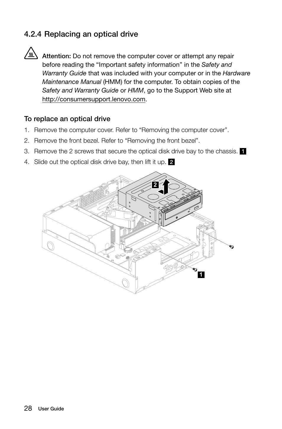 4 replacing an optical drive | Lenovo H520s Desktop User Manual | Page 33 / 43