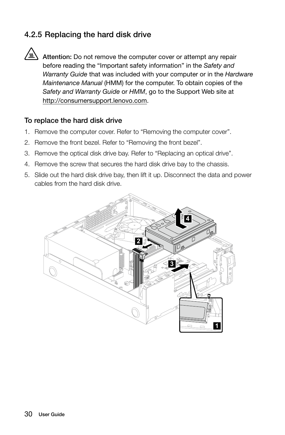 5 replacing the hard disk drive | Lenovo H520s Desktop User Manual | Page 35 / 43