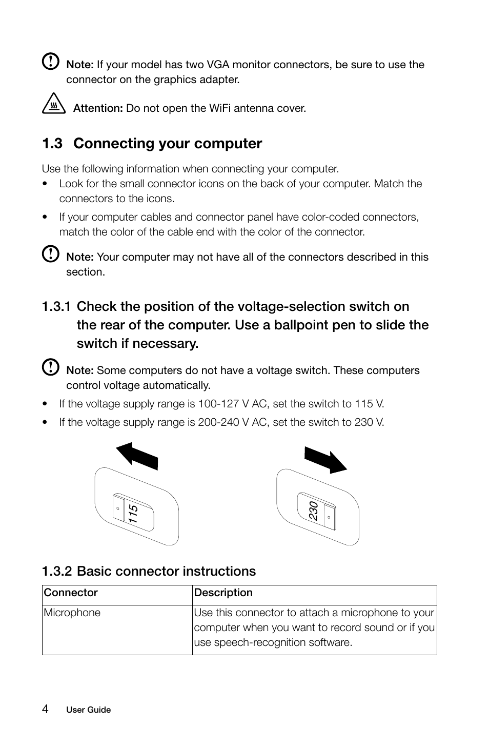 3 connecting your computer, 2 basic connector instructions | Lenovo H520s Desktop User Manual | Page 9 / 43