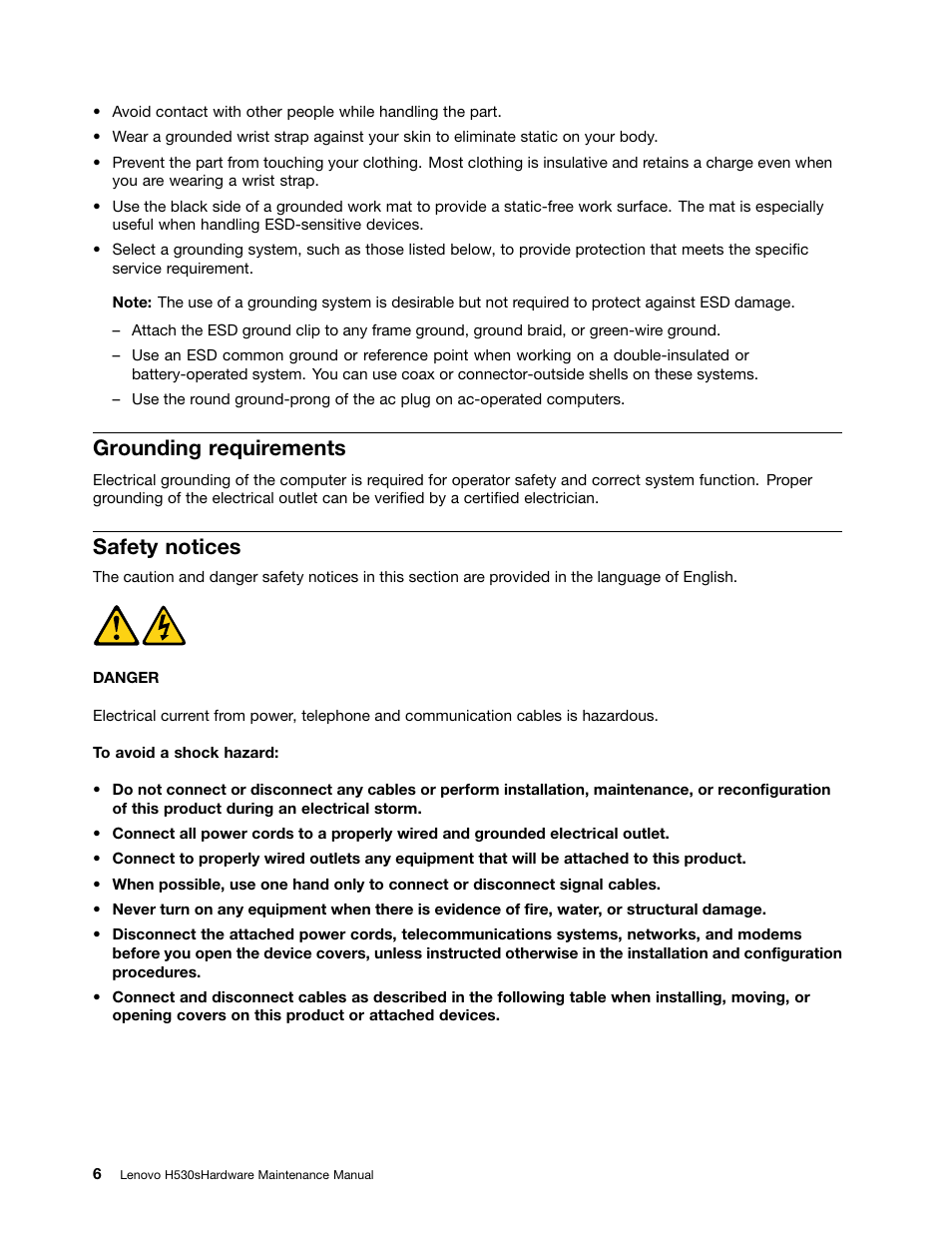 Grounding requirements, Safety notices | Lenovo H530s Desktop User Manual | Page 12 / 59