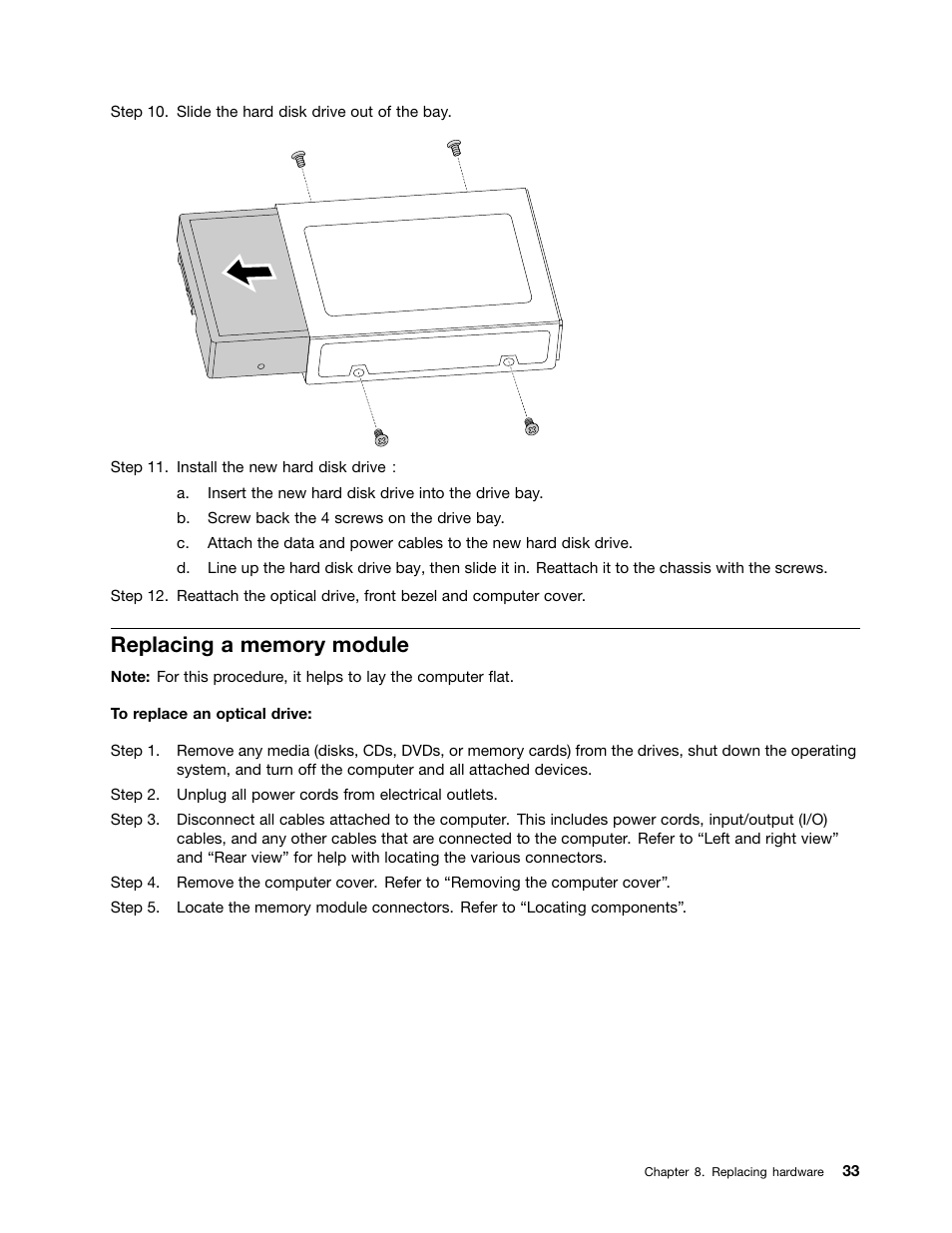 Replacing a memory module | Lenovo H530s Desktop User Manual | Page 39 / 59