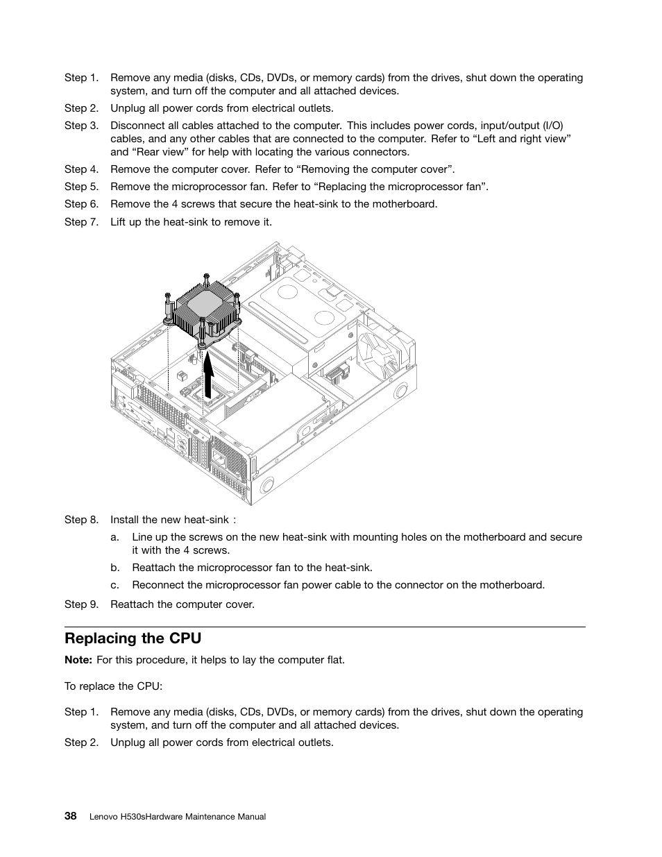 Replacing the cpu | Lenovo H530s Desktop User Manual | Page 44 / 59