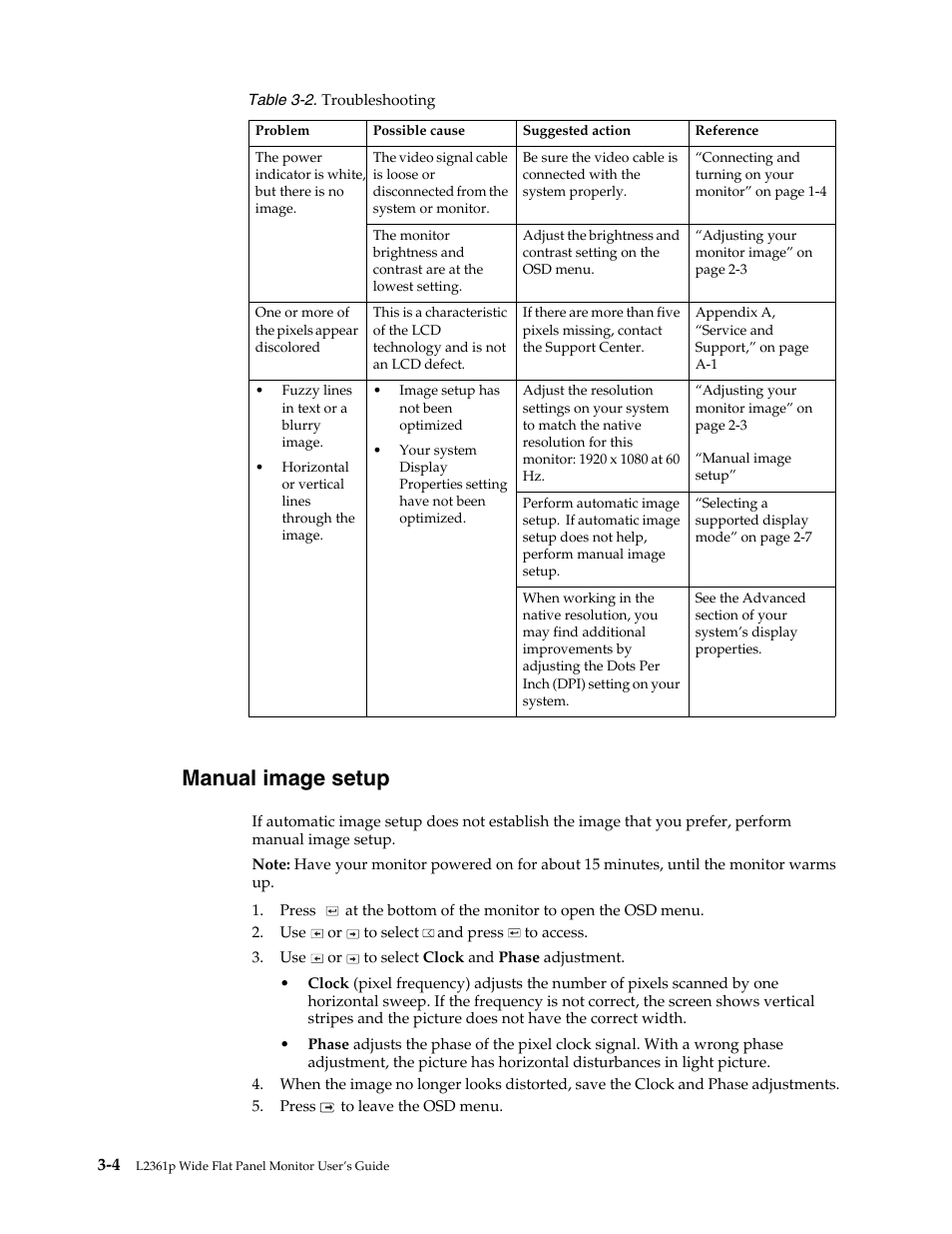 Manual image setup, Manual image setup -4 | Lenovo L2361p Wide Flat Panel Monitor User Manual | Page 25 / 33