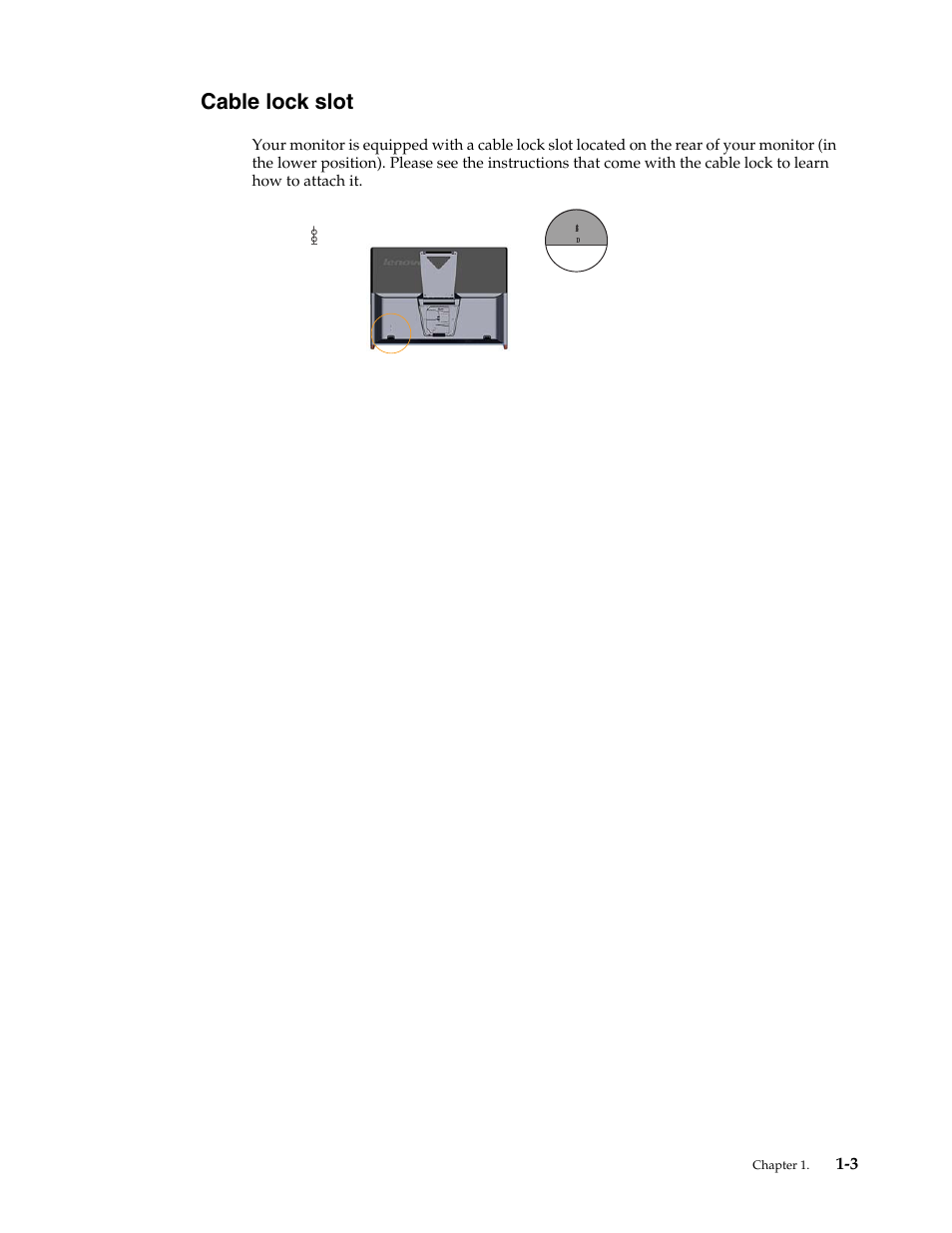 Cable lock slot, Setting up your monitor -4 | Lenovo L2361p Wide Flat Panel Monitor User Manual | Page 7 / 33