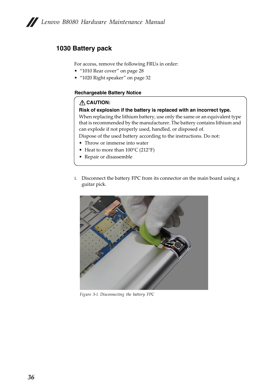 1030 battery pack, Lenovo b8080 hardware maintenance manual | Lenovo Yoga Tablet 10 HD+ B8080 User Manual | Page 40 / 85