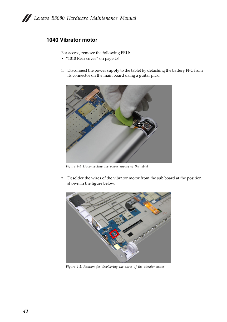 1040 vibrator motor, Lenovo b8080 hardware maintenance manual | Lenovo Yoga Tablet 10 HD+ B8080 User Manual | Page 46 / 85