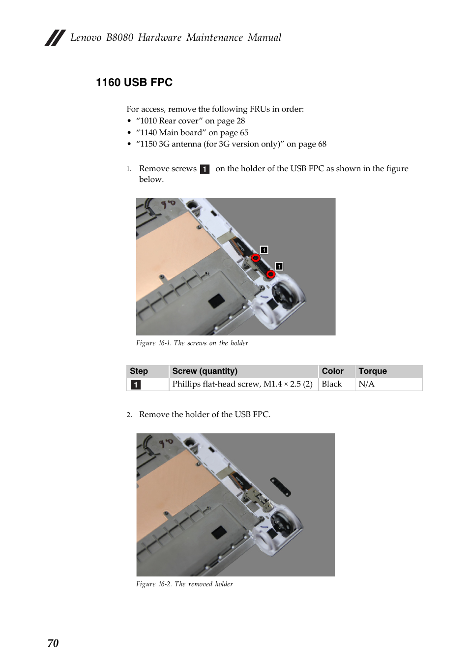 1160 usb fpc, Lenovo b8080 hardware maintenance manual | Lenovo Yoga Tablet 10 HD+ B8080 User Manual | Page 74 / 85