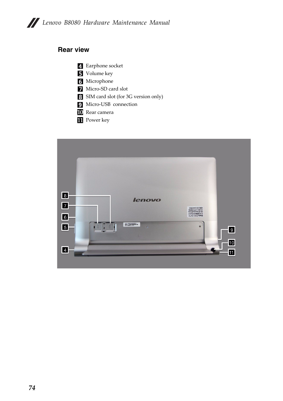 Rear view, Lenovo b8080 hardware maintenance manual | Lenovo Yoga Tablet 10 HD+ B8080 User Manual | Page 78 / 85