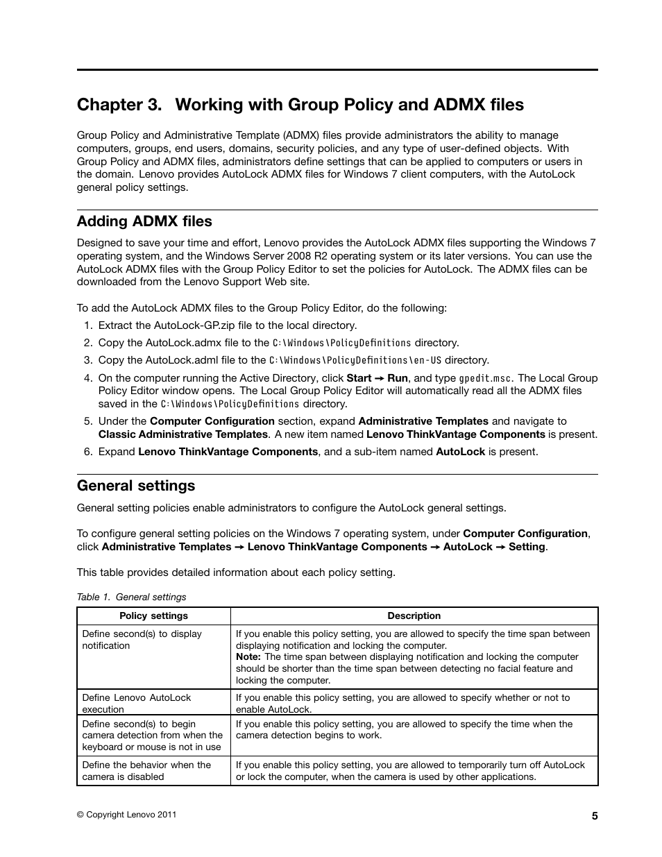 Adding admx files, General settings | Lenovo ThinkPad L421 User Manual | Page 13 / 18