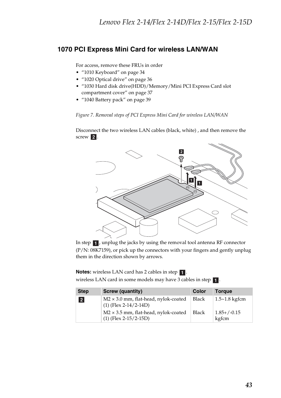 1070 pci express mini card for wireless lan/wan | Lenovo Flex 2-15D Notebook Lenovo User Manual | Page 47 / 109