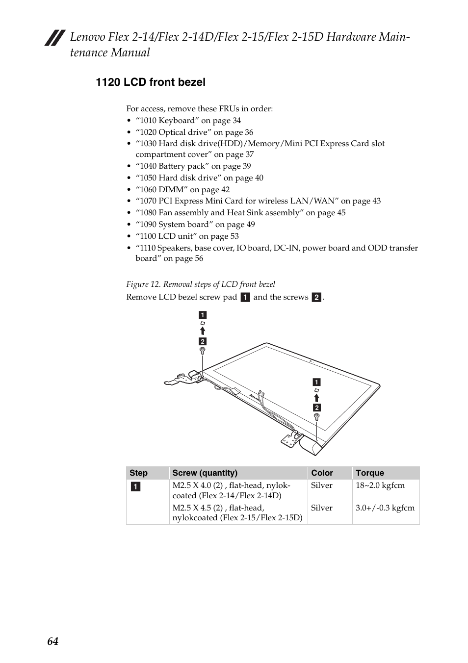 1120 lcd front bezel | Lenovo Flex 2-15D Notebook Lenovo User Manual | Page 68 / 109