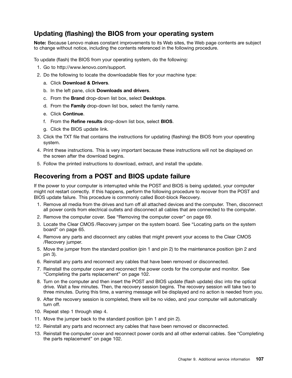 Recovering from a post and bios update failure | Lenovo M5800 Desktop User Manual | Page 113 / 120