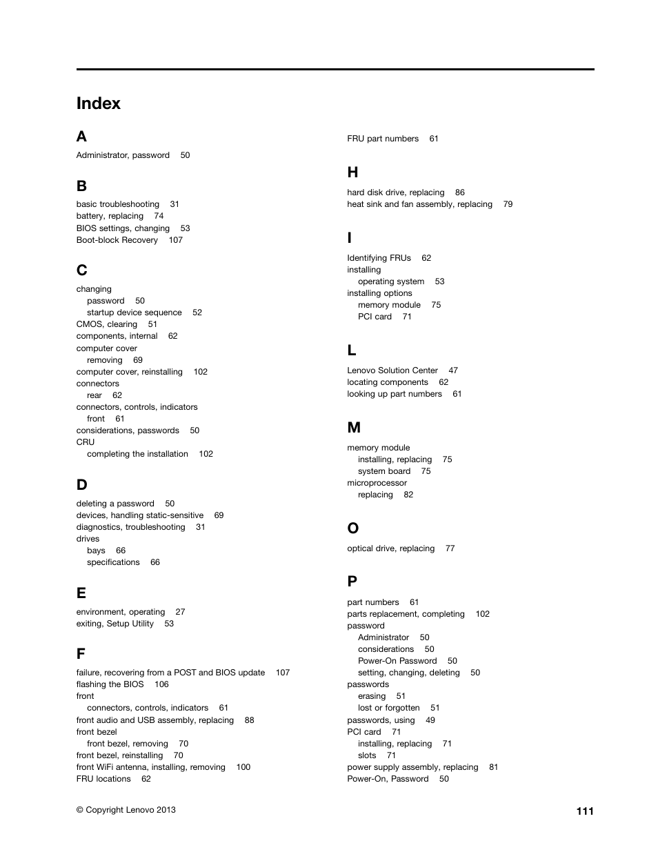 Index | Lenovo M5800 Desktop User Manual | Page 117 / 120