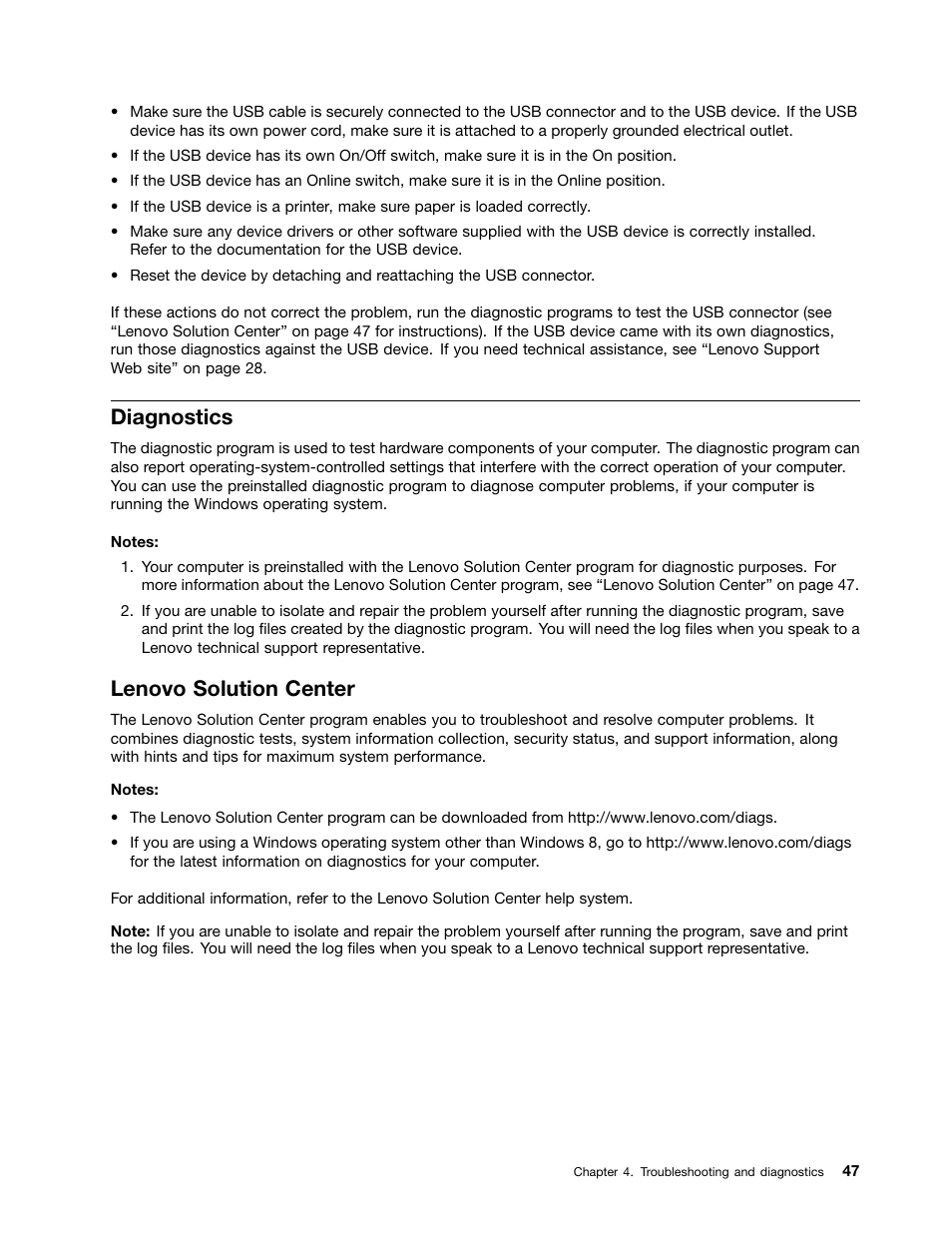 Diagnostics, Lenovo solution center, Lenovo solution center” on | Lenovo M5800 Desktop User Manual | Page 53 / 120