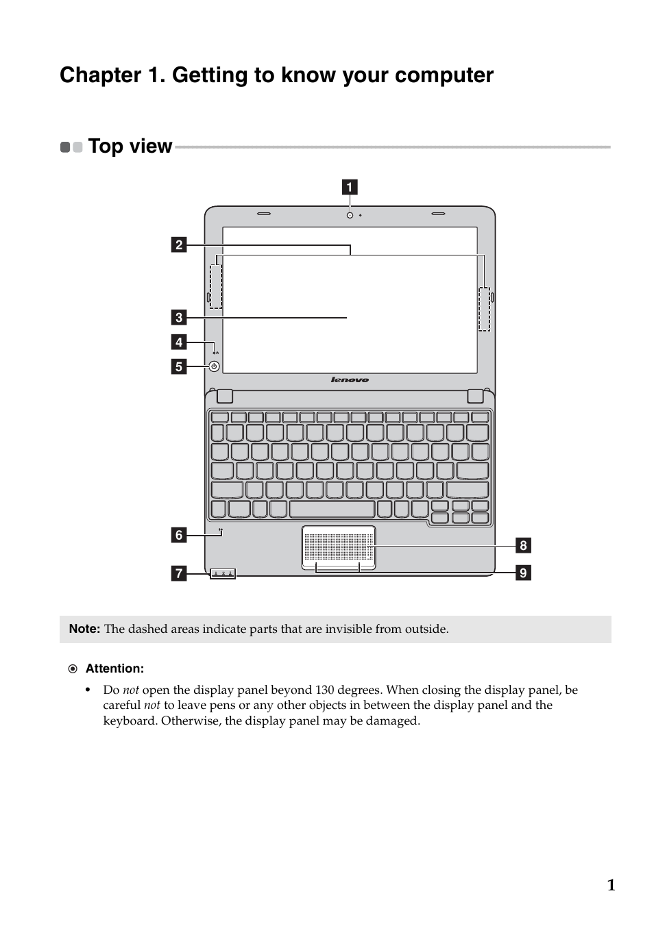 Chapter 1. getting to know your computer, Top view | Lenovo E10-30 User Manual | Page 5 / 42