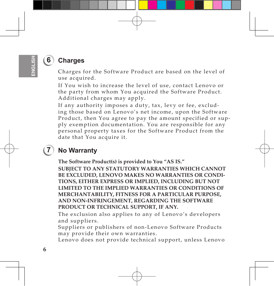 Charges, No warranty | Lenovo IdeaPad U110 User Manual | Page 10 / 62