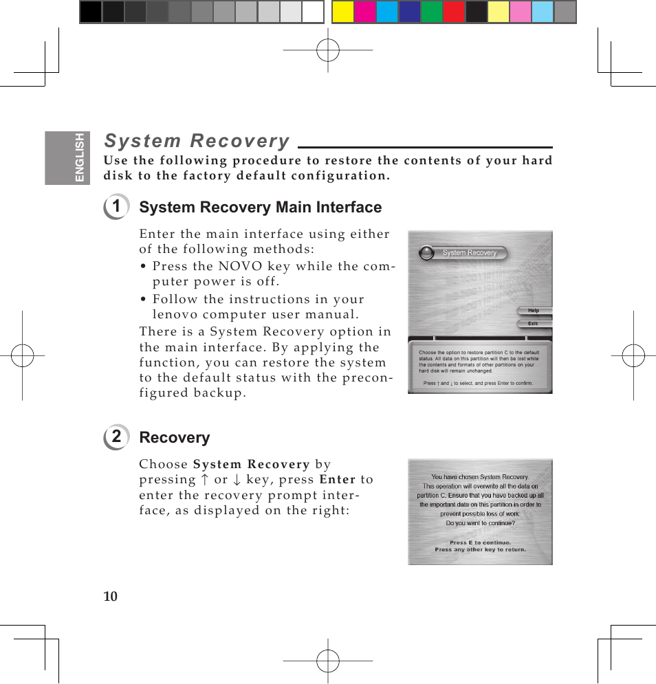 System recovery | Lenovo IdeaPad U110 User Manual | Page 14 / 62