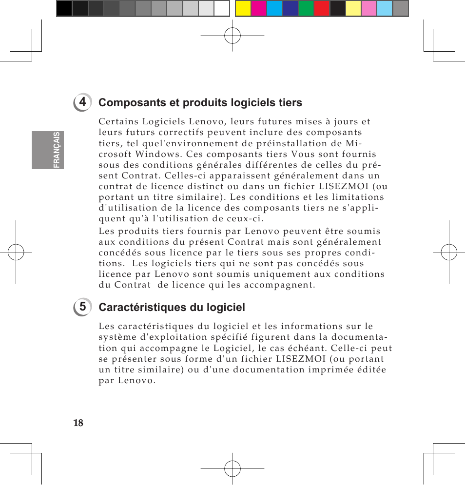 Composants et produits logiciels tiers, Caractéristiques du logiciel | Lenovo IdeaPad U110 User Manual | Page 22 / 62