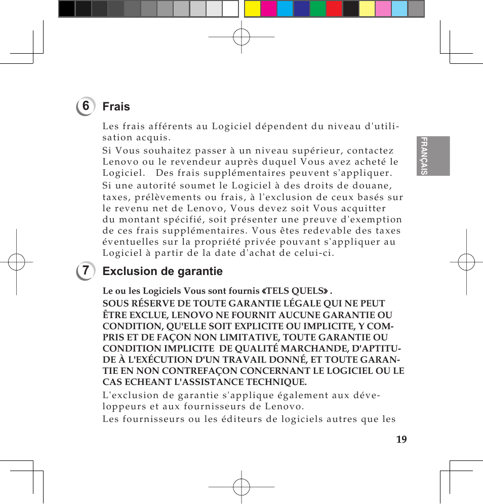 Frais, Exclusion de garantie | Lenovo IdeaPad U110 User Manual | Page 23 / 62