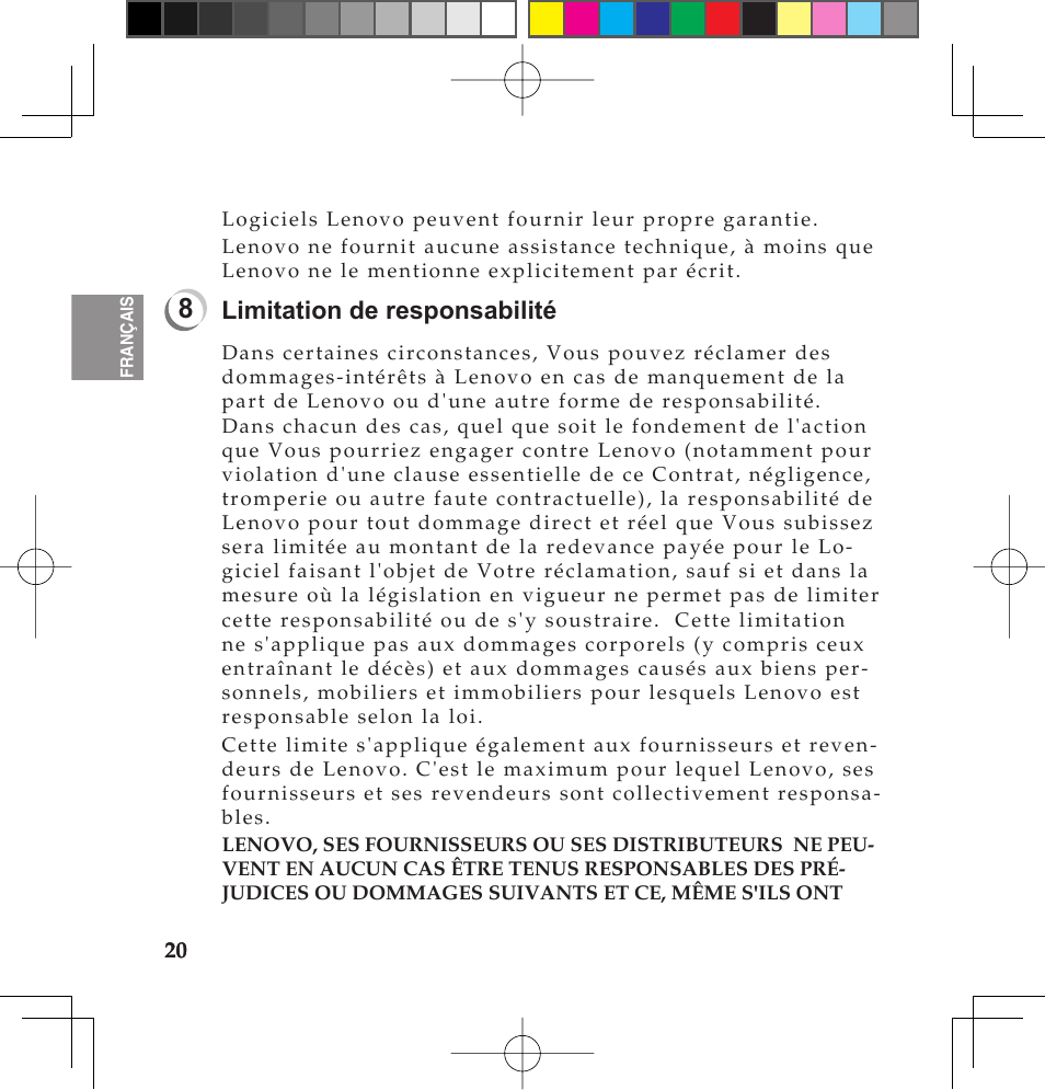 Limitation de responsabilité | Lenovo IdeaPad U110 User Manual | Page 24 / 62