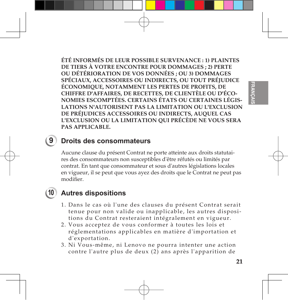 Droits des consommateurs, Autres dispositions | Lenovo IdeaPad U110 User Manual | Page 25 / 62