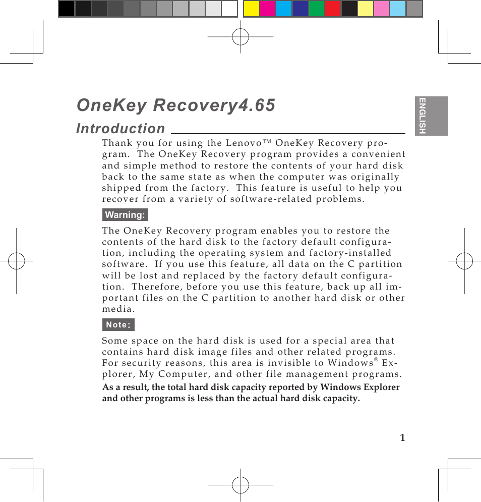 Onekey recovery4.65, Introduction | Lenovo IdeaPad U110 User Manual | Page 5 / 62