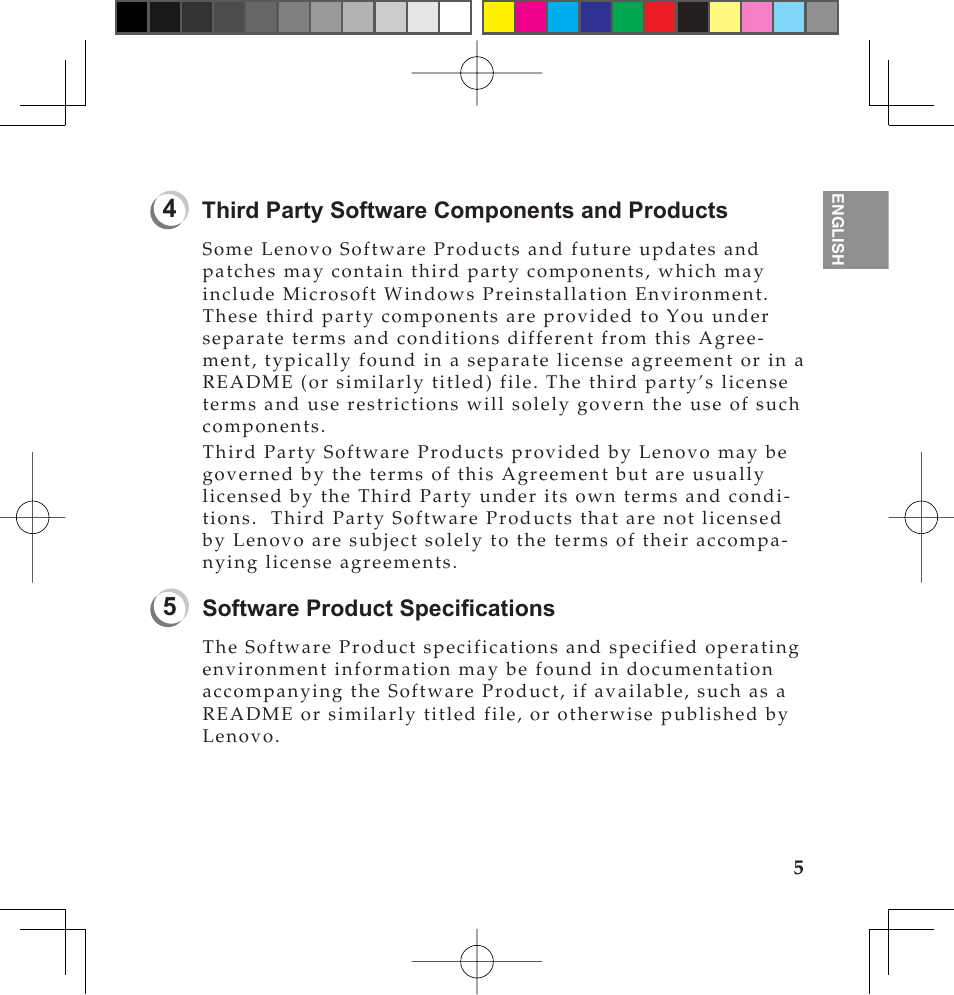 Third party software components and products, Software product specifi cations | Lenovo IdeaPad U110 User Manual | Page 9 / 62