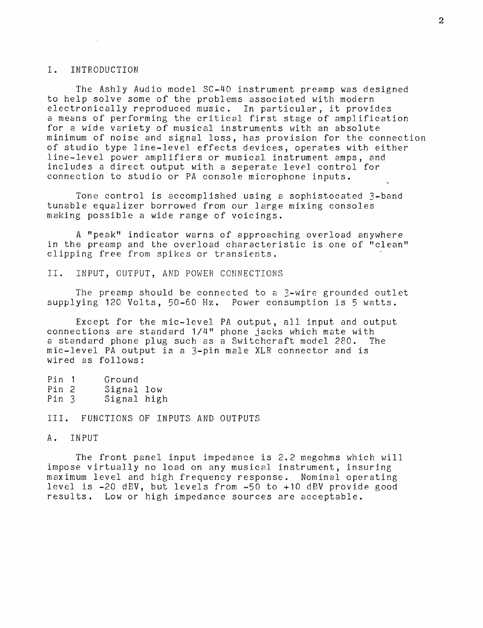 Ashly INSTRUMENT PREAMP SC-40 User Manual | Page 2 / 4