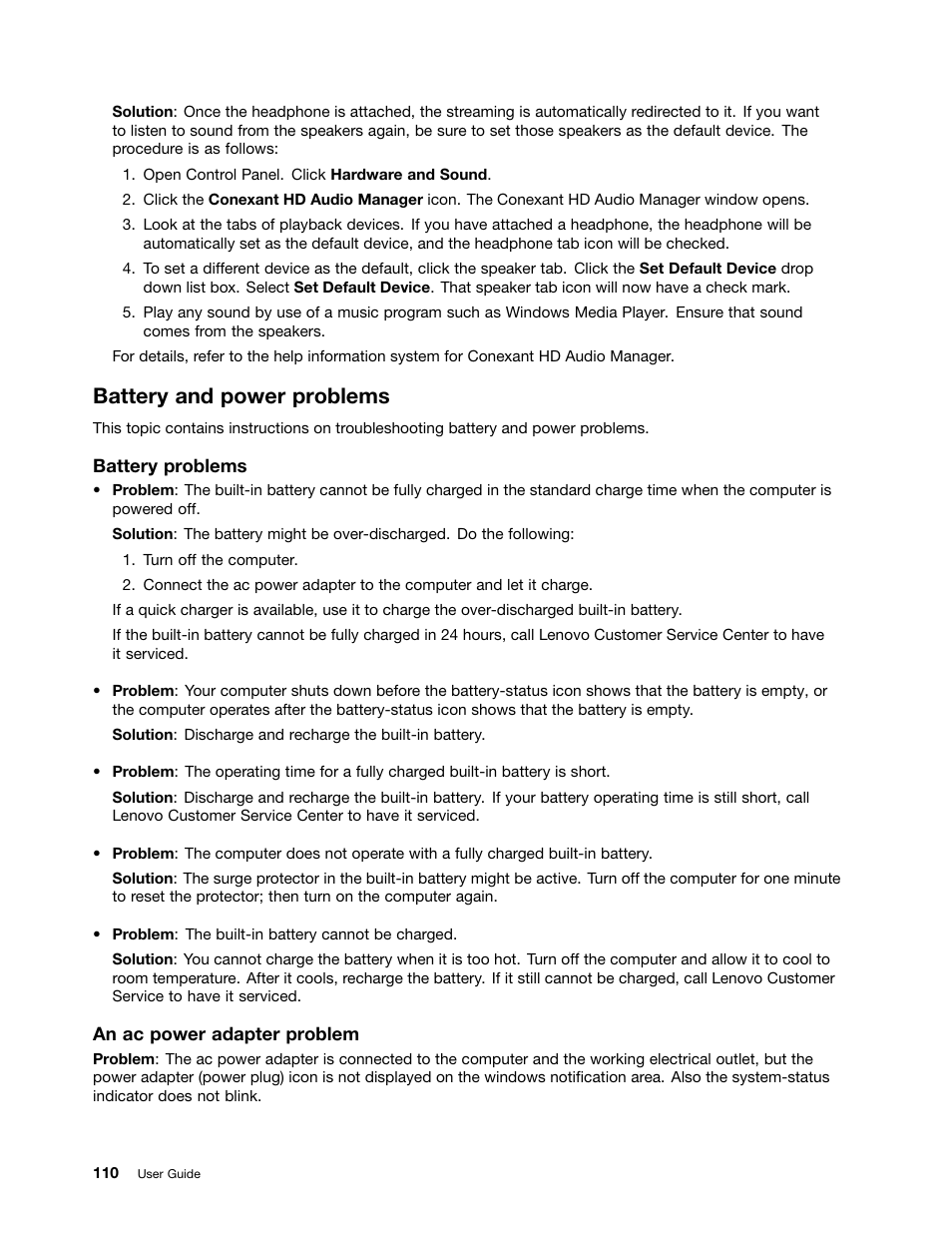 Battery and power problems | Lenovo ThinkPad Yoga User Manual | Page 126 / 152