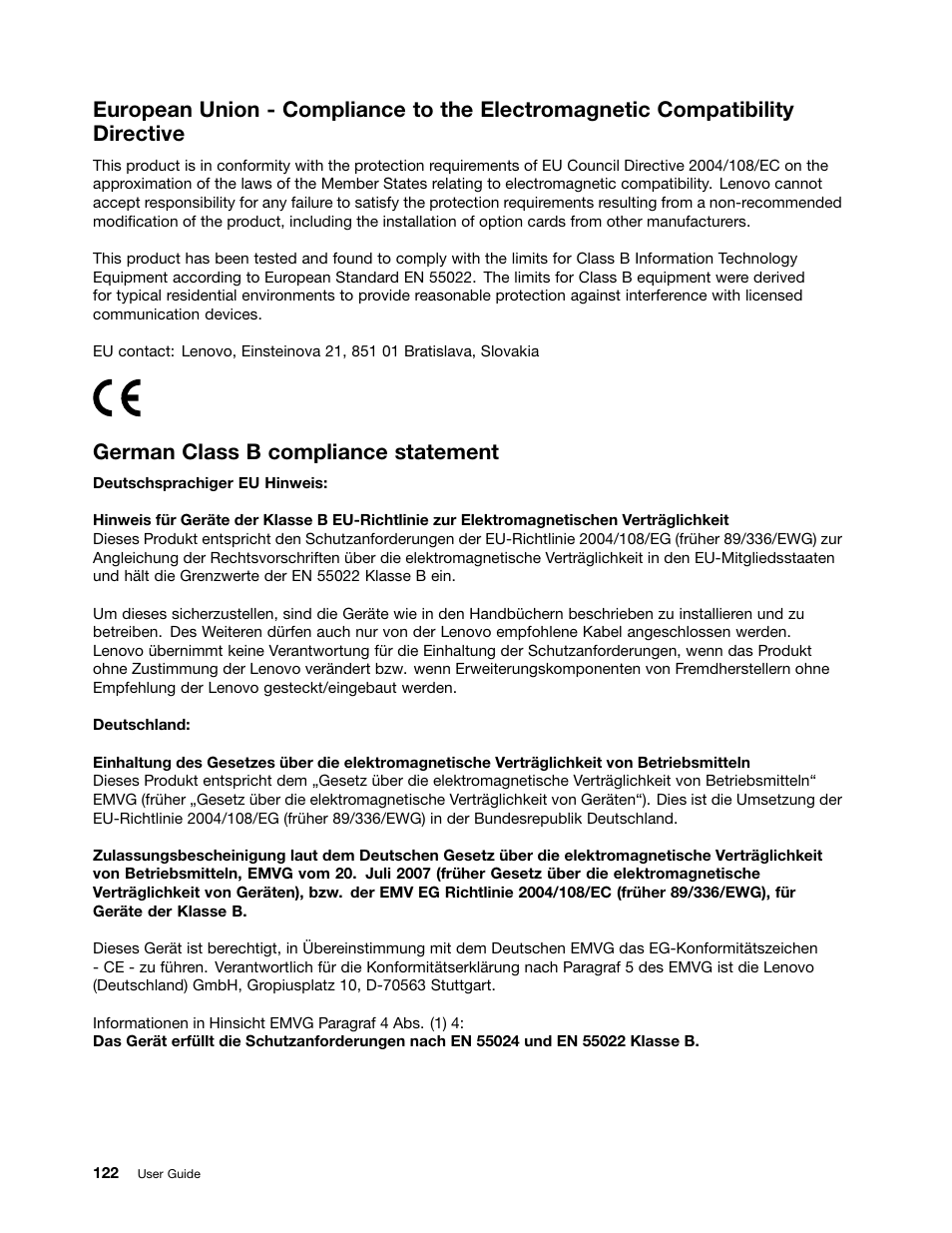 German class b compliance statement | Lenovo ThinkPad Yoga User Manual | Page 138 / 152