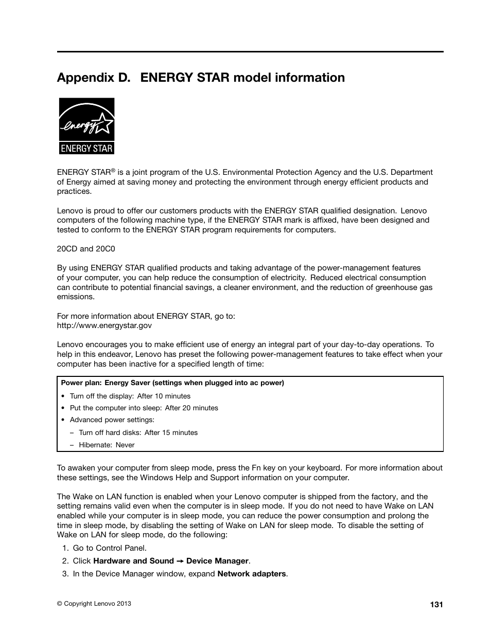 Appendix d. energy star model information | Lenovo ThinkPad Yoga User Manual | Page 147 / 152