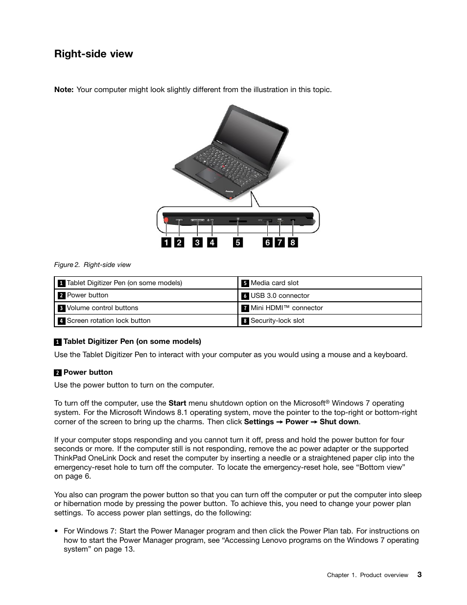 Right-side view | Lenovo ThinkPad Yoga User Manual | Page 19 / 152