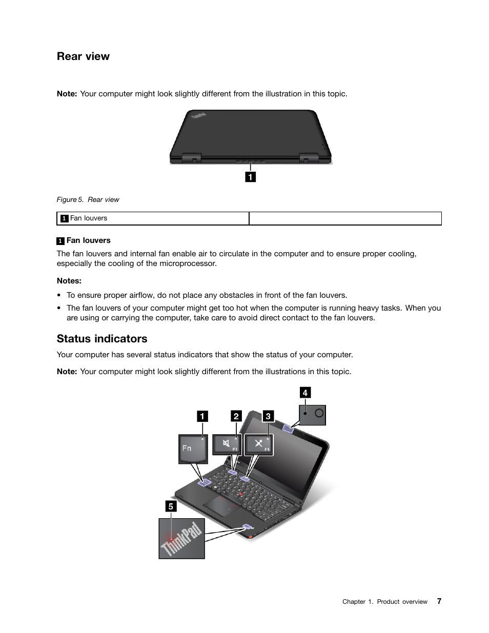 Rear view, Status indicators | Lenovo ThinkPad Yoga User Manual | Page 23 / 152