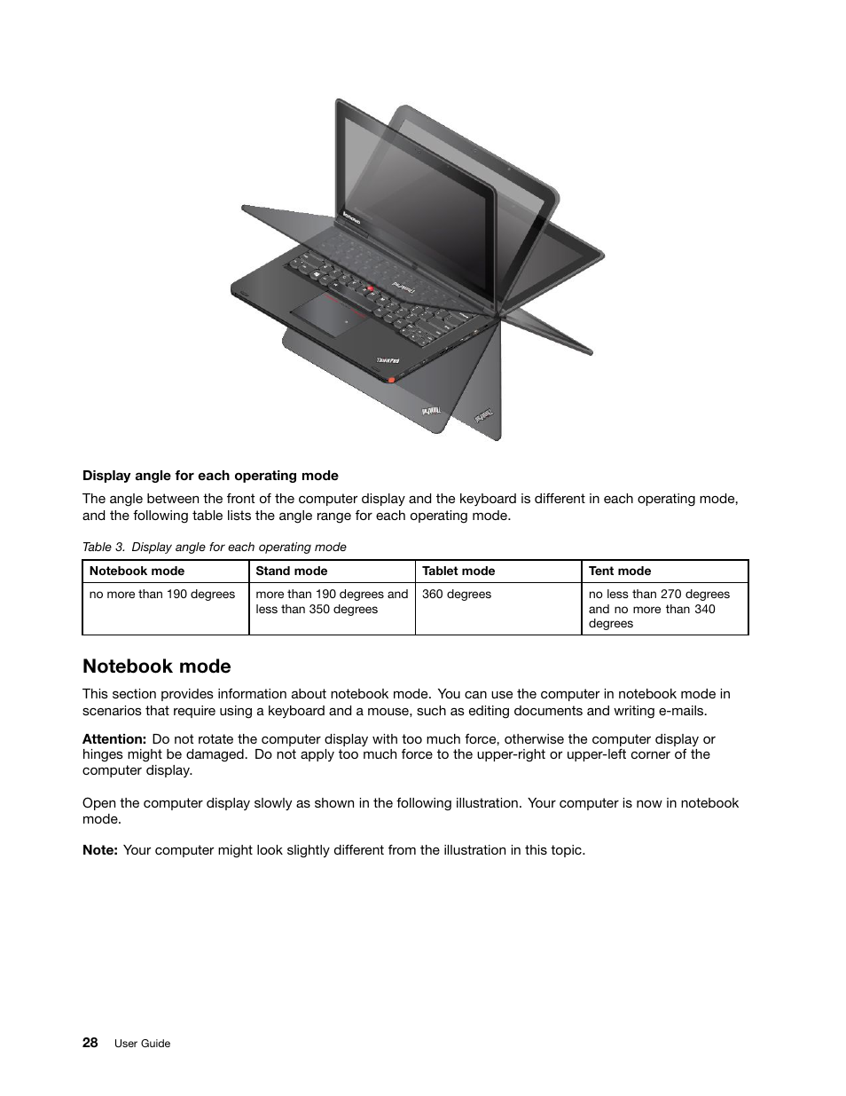 Notebook mode | Lenovo ThinkPad Yoga User Manual | Page 44 / 152