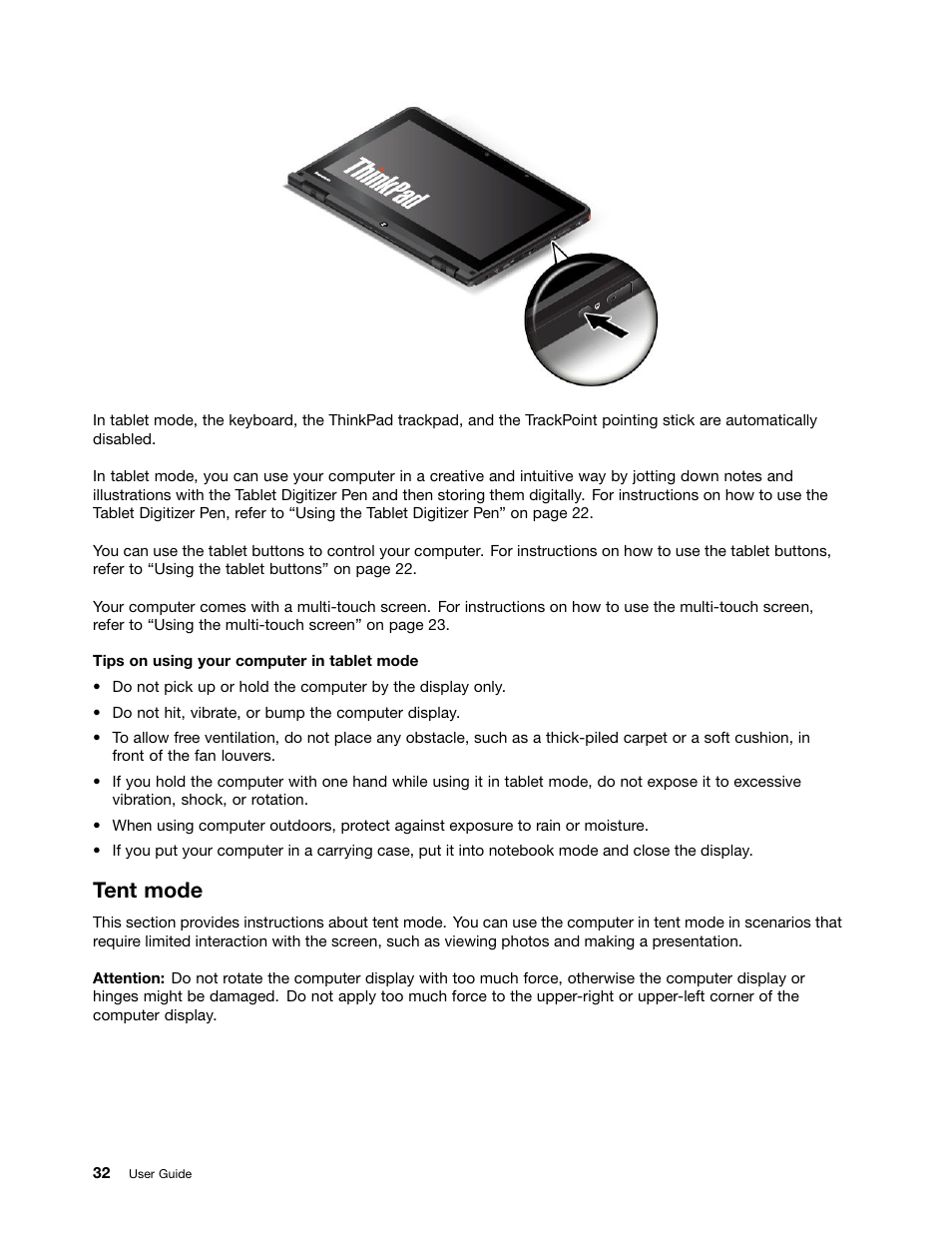 Tent mode | Lenovo ThinkPad Yoga User Manual | Page 48 / 152