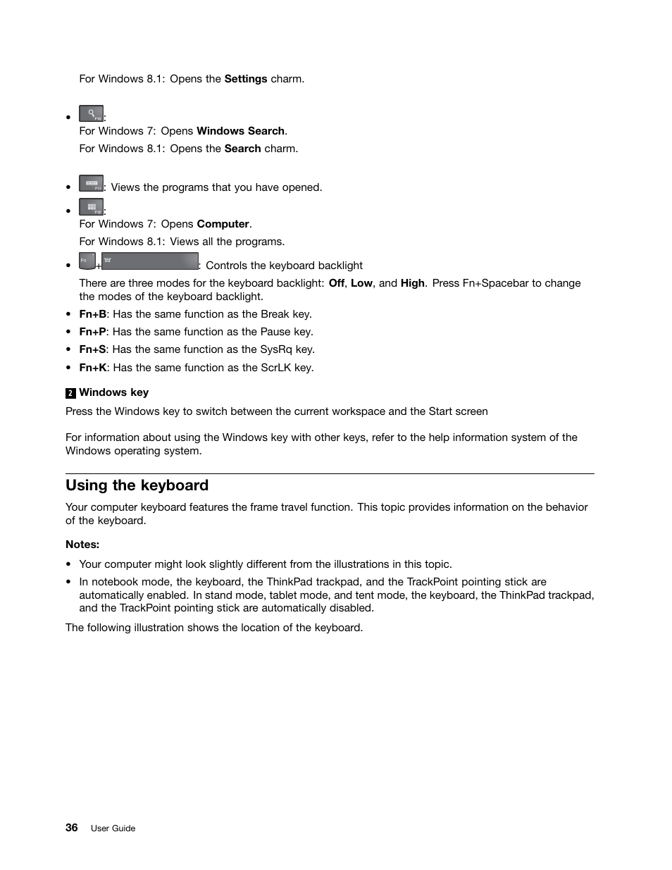 Using the keyboard | Lenovo ThinkPad Yoga User Manual | Page 52 / 152