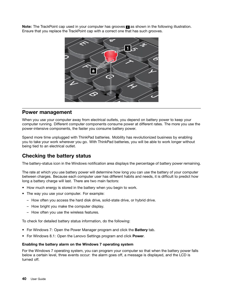 Power management, Checking the battery status | Lenovo ThinkPad Yoga User Manual | Page 56 / 152