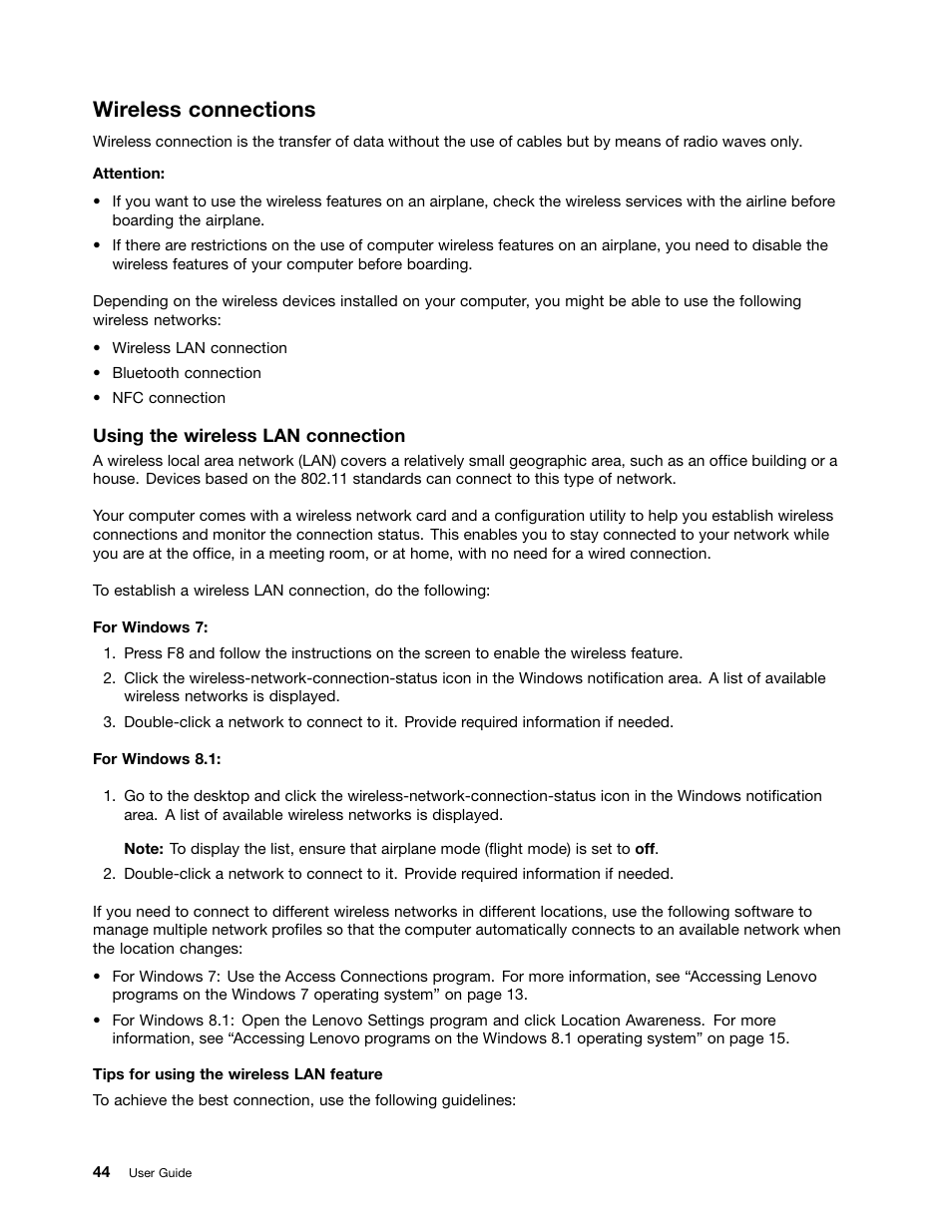 Wireless connections, Wireless connections” on | Lenovo ThinkPad Yoga User Manual | Page 60 / 152