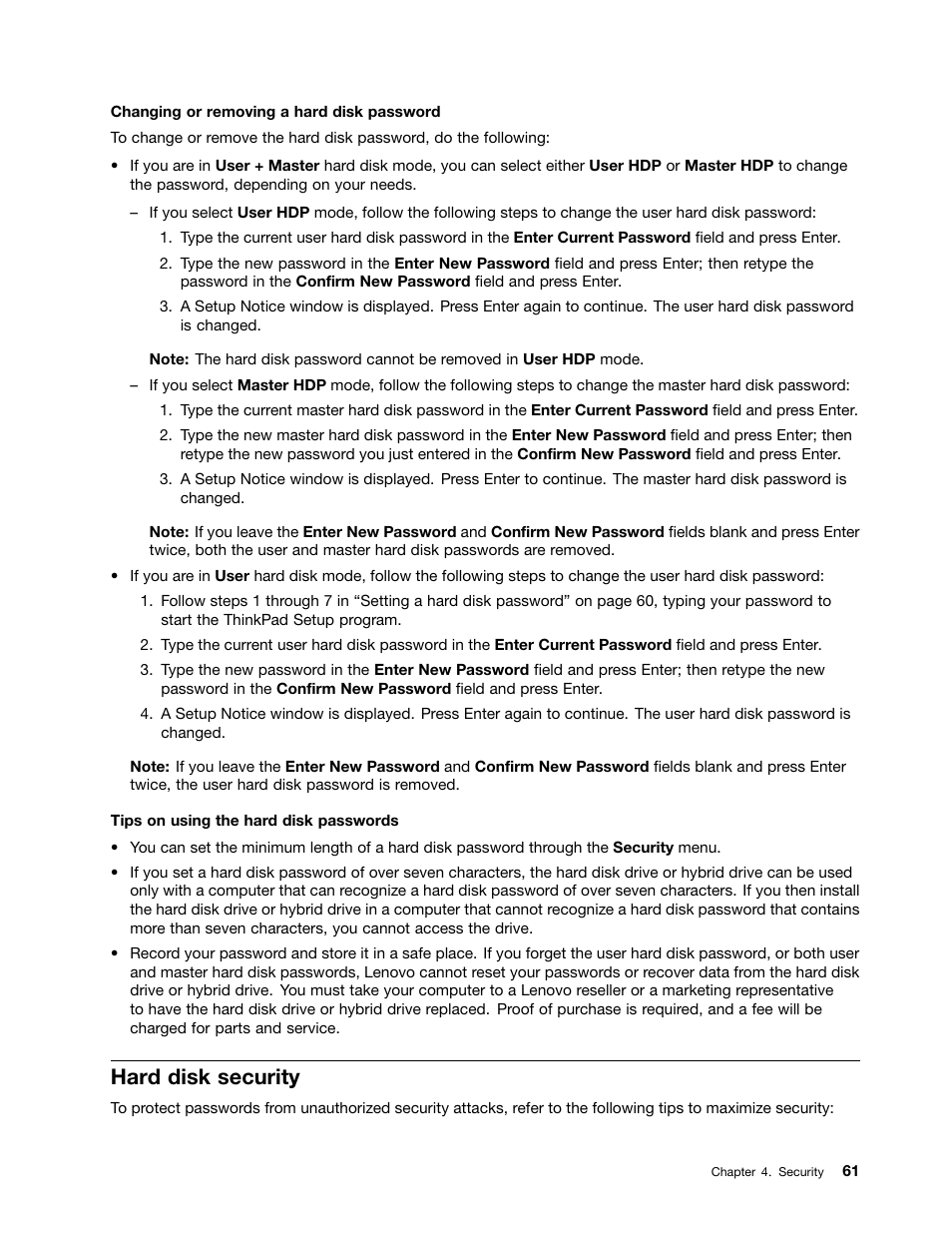 Hard disk security | Lenovo ThinkPad Yoga User Manual | Page 77 / 152