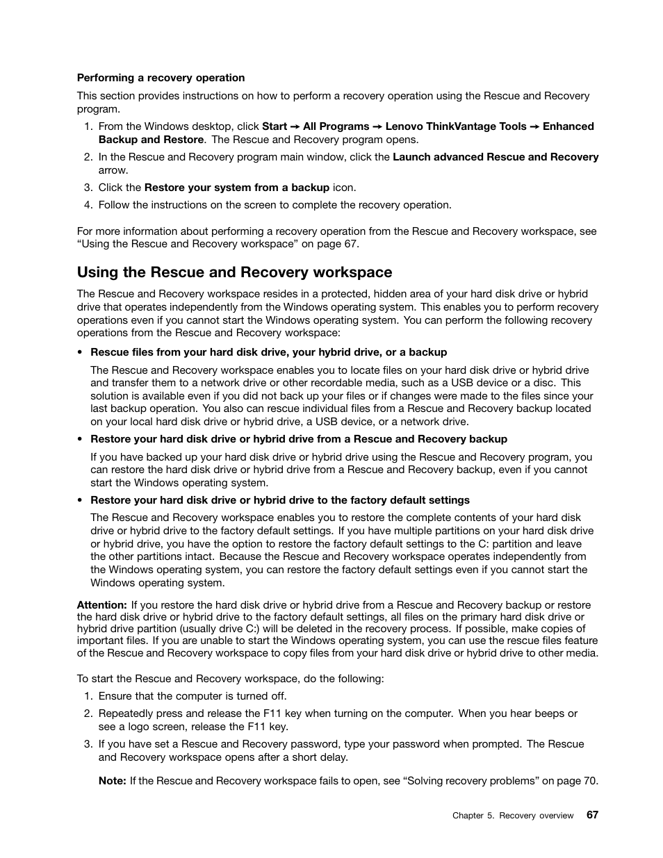 Using the rescue and recovery workspace | Lenovo ThinkPad Yoga User Manual | Page 83 / 152