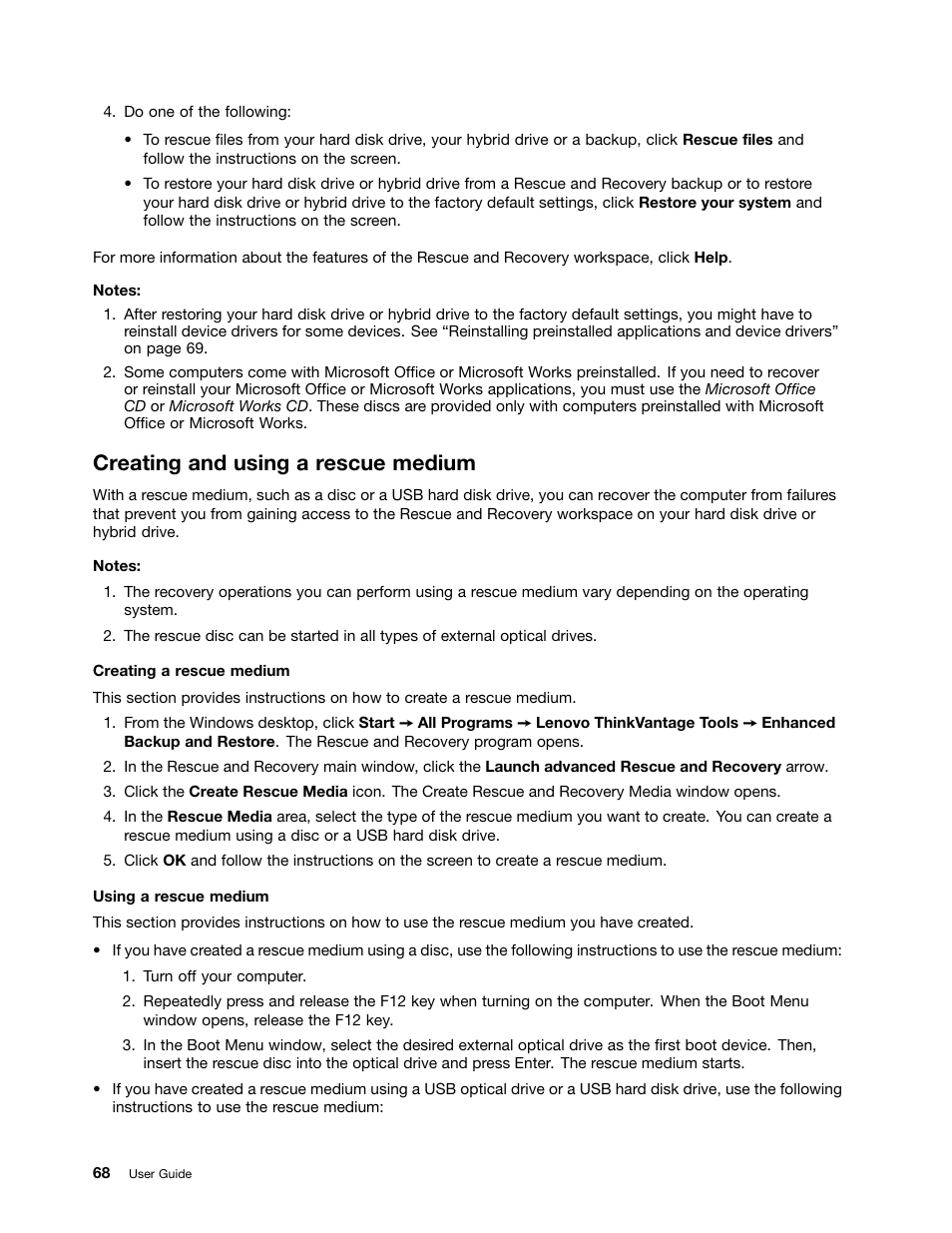 Creating and using a rescue medium | Lenovo ThinkPad Yoga User Manual | Page 84 / 152