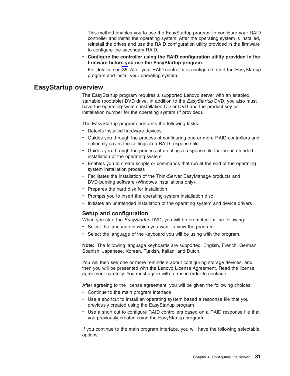 Easystartup overview, Setup and configuration, Easystartup | Overview, Setup, Configuration | Lenovo ThinkServer RS110 User Manual | Page 45 / 90